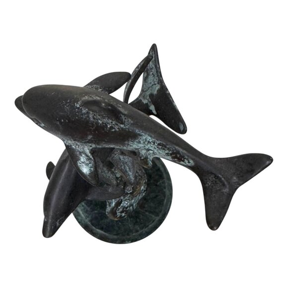 Vintage SPI Bronze Dolphin Sculpture On Marble By San Pacific Intl Coastal Beach - Picture 8 of 8